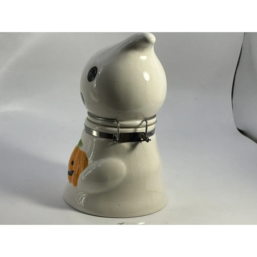 Ceramic Ghost Jar With Locking Lid Has Crazing